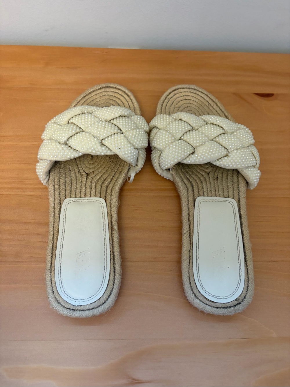 Zara Cream Braided Slide Sandals